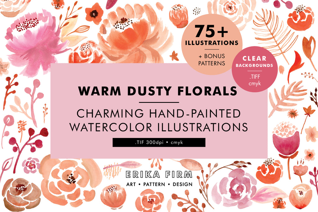 Warm Dusty Watercolor Floral Illustrations